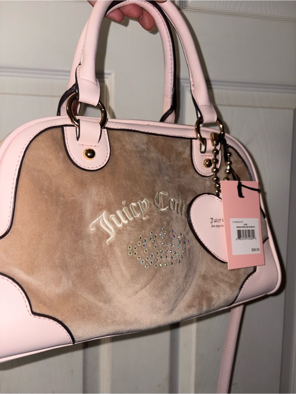 Juicy Couture Pink & Tan Suede Satchel with Heart Charm